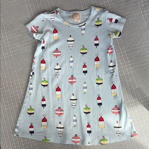 The Beaufort Bonnet Company Kids Dress - Blue with Multicolor Buoys